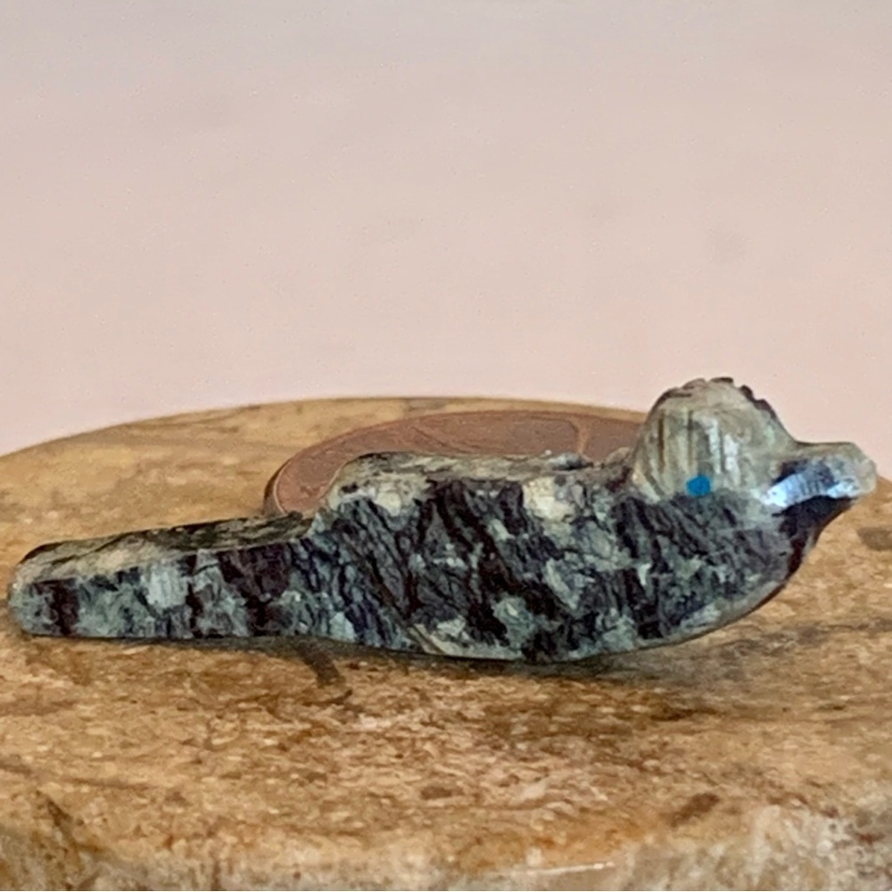 Native American Style Zuni Bird Fetish Bead Drilled Black Stone Animal Mini 1.2"